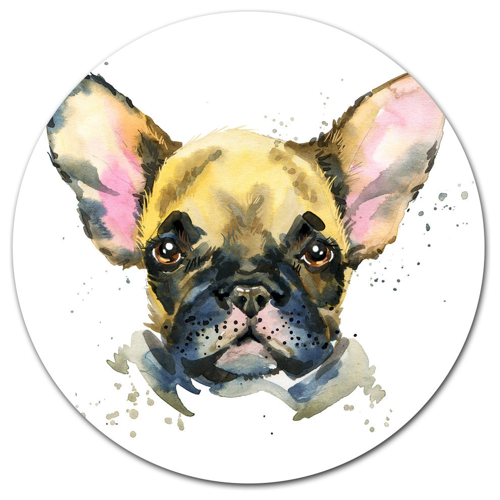 Watercolor Brown Dog Illustration, Animal Art Disc Metal Artwork, 11"