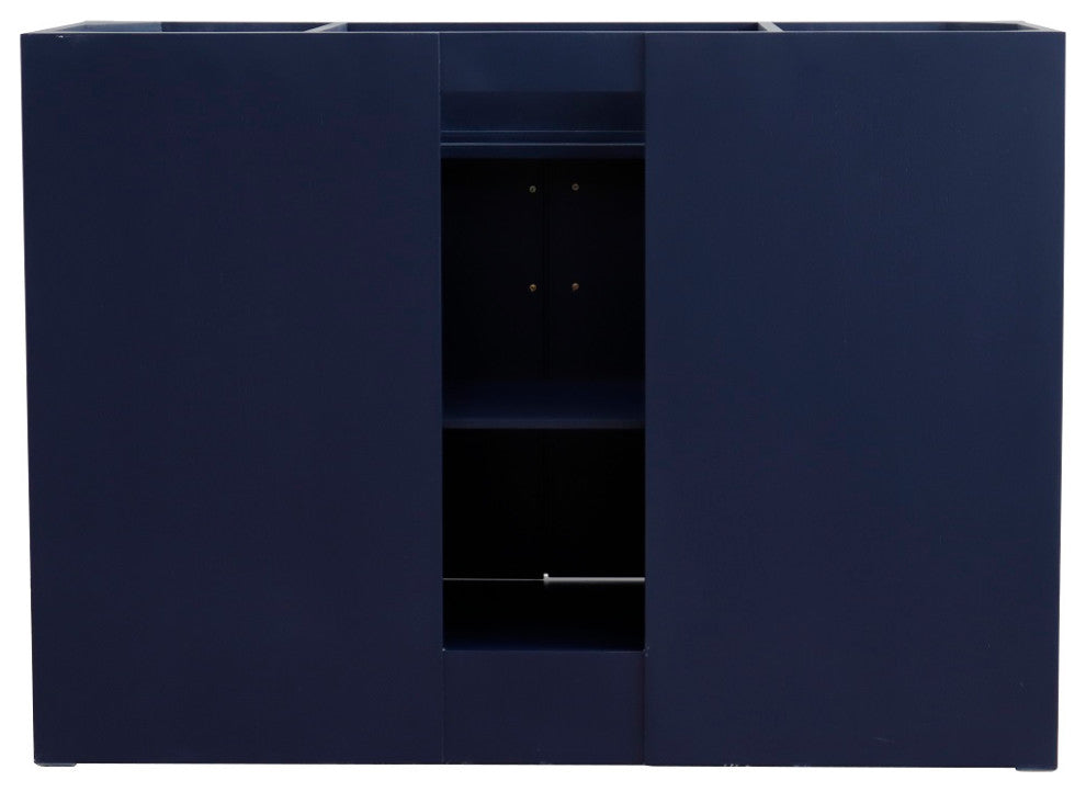 49" Single Sink Vanity, Blue Finish With Black Galaxy Granite And Round Sink