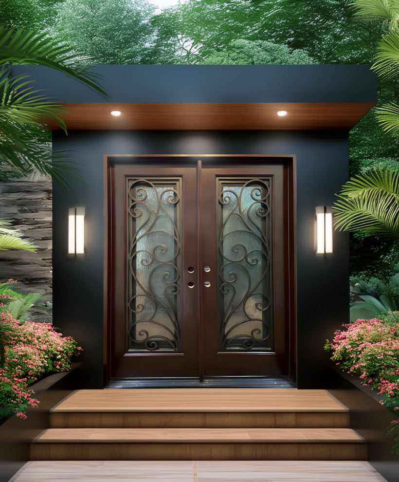 Exterior Front Entry Composite Double Door FRC08, 72"x80", Right Opening Inward