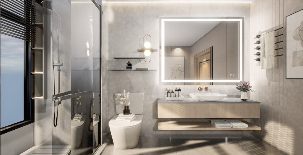 3-Colors LED Bathroom Mirror, Anti-Fog Memory Dimmable, Sliver, 40x32