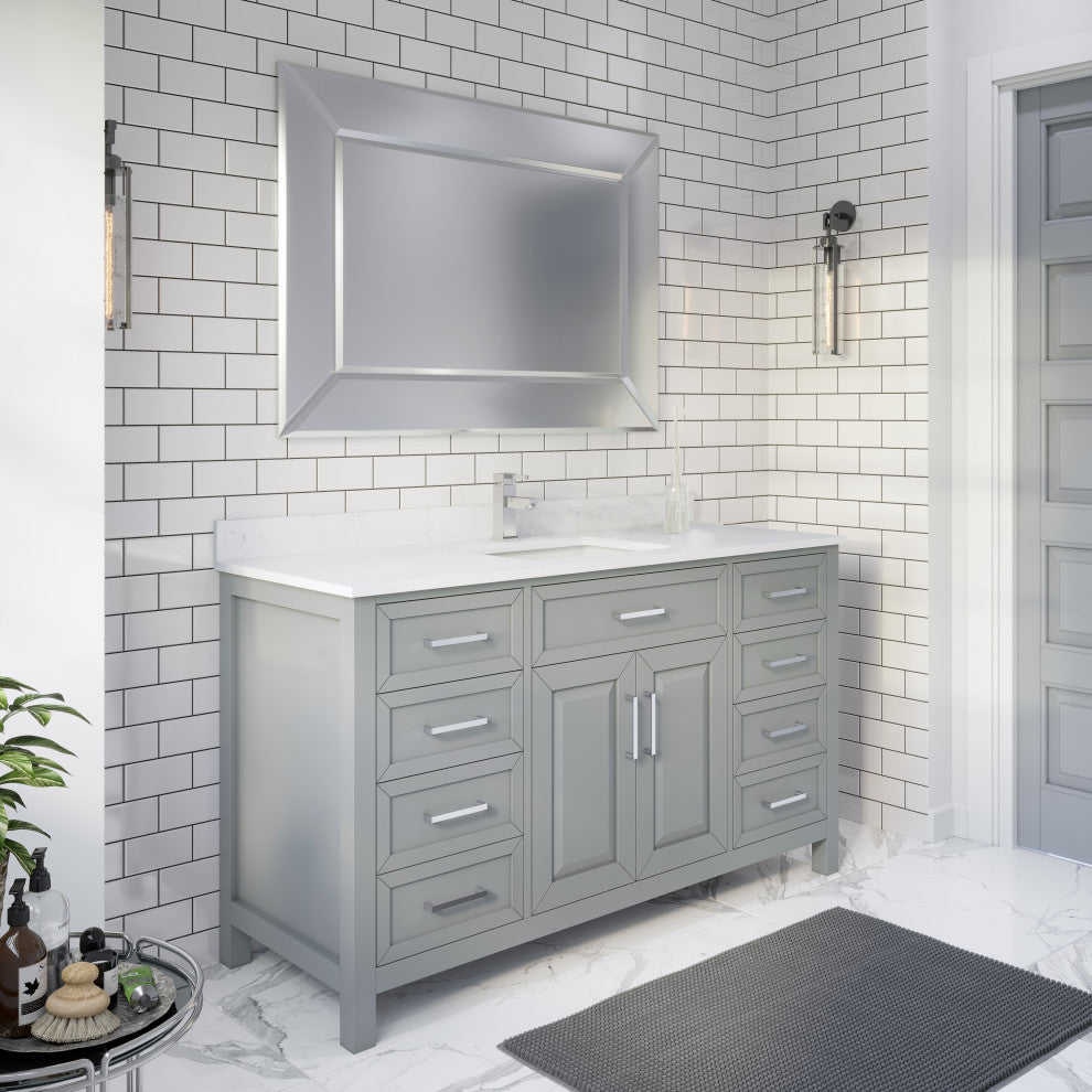 Terrence 60" Vanity with Power Bar and Drawer Organizer, Oxford Gray