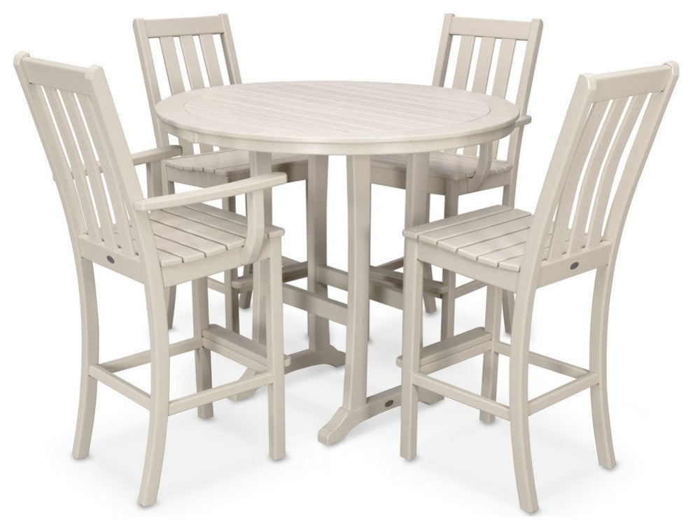 Polywood Vineyard 5-Piece Nautical Trestle Bar Set, Sand