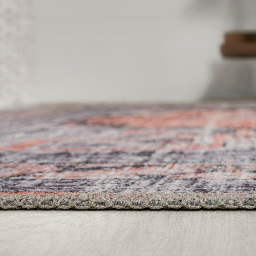 Wincer Chenille Cottage Medallion Washable Rug, Orange/Gray, 4 X 6
