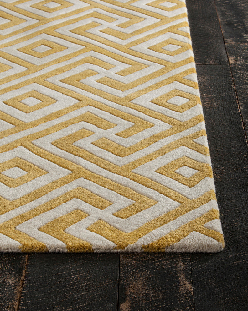 Davin Contemporary Area Rug, Yellow and Cream, 7'x10'