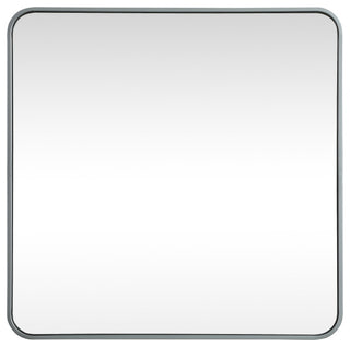 Ellis Soft Corner Metal Square Mirror 30x30 Inch, Silver