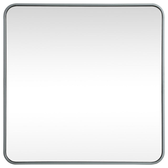 Ellis Soft Corner Metal Square Mirror 30x30 Inch, Silver