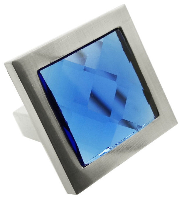 MultiFaceted Blue Aquamarine Brushed Nickel Square Manor Knob
