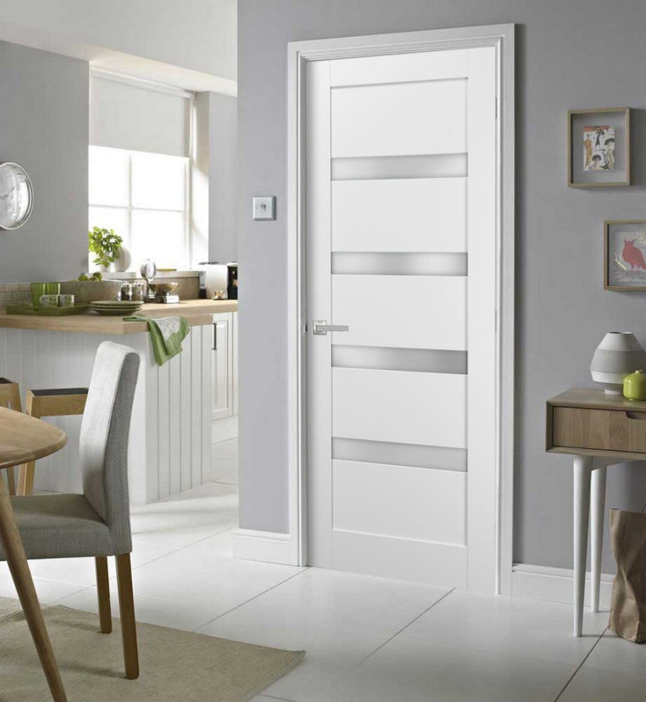Door with Hardware |Quadro 4113 White Silk with Frosted Opaque Glass -24x84