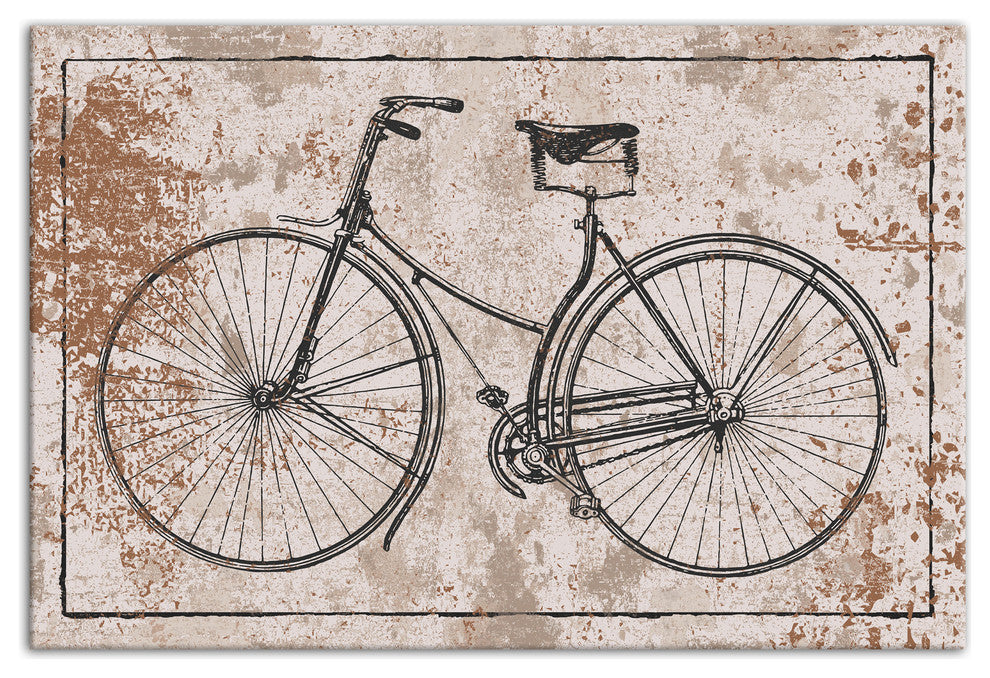 Black Vintage Bike on Spackle Beige Print on Canvas