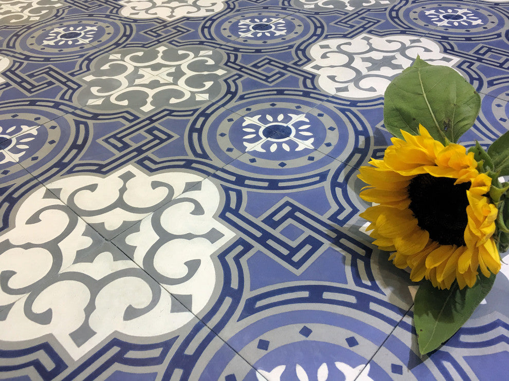 8"x8" Michael Glacier, Handcrafted Cement Tiles, Set of 16