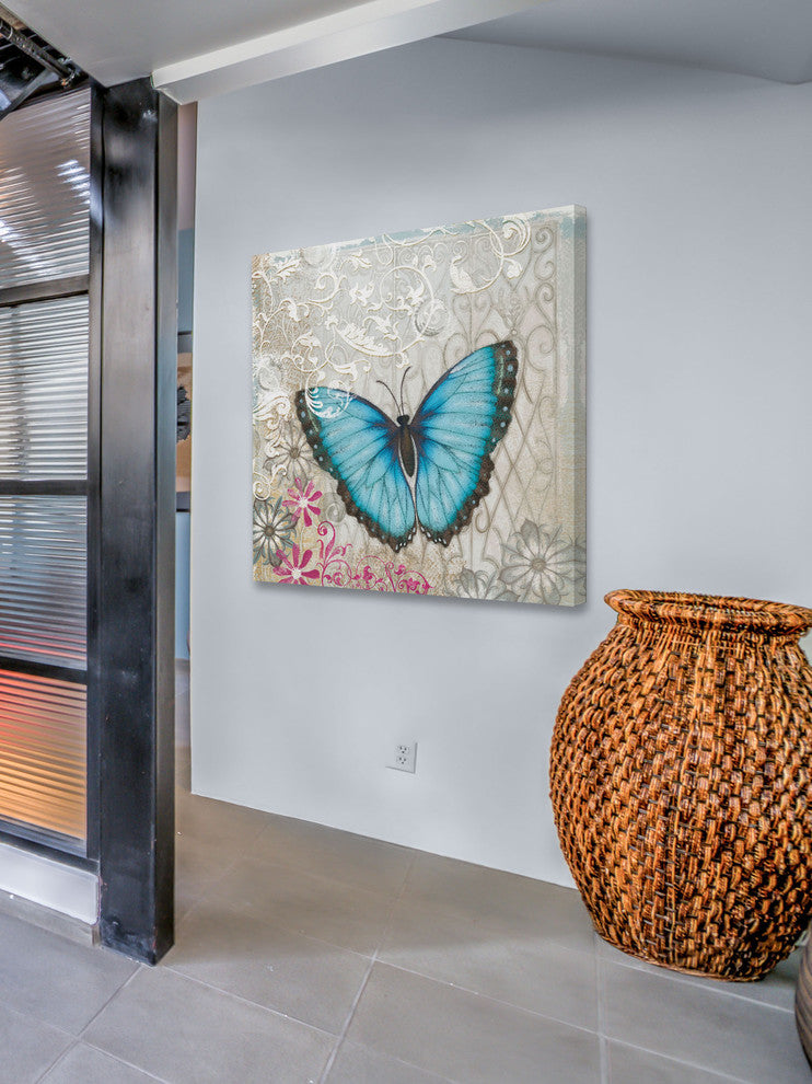 "A Light Blue Butterfly" Painting Print on Wrapped Canvas