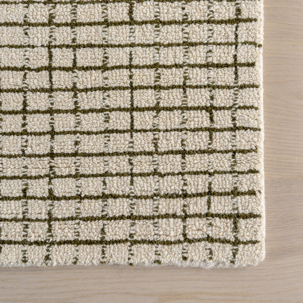 Melrose Checked Wool Area Rug, Green 9' x 12'