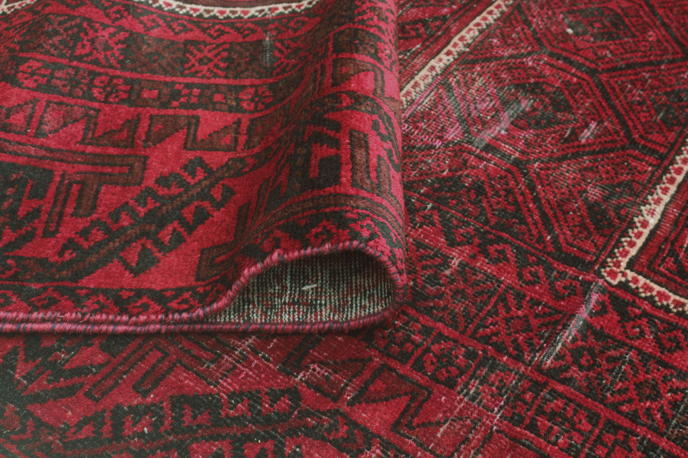 Fine Vintage Distressed Bebegula Red/Charcoal Rug, 3'10x7'0