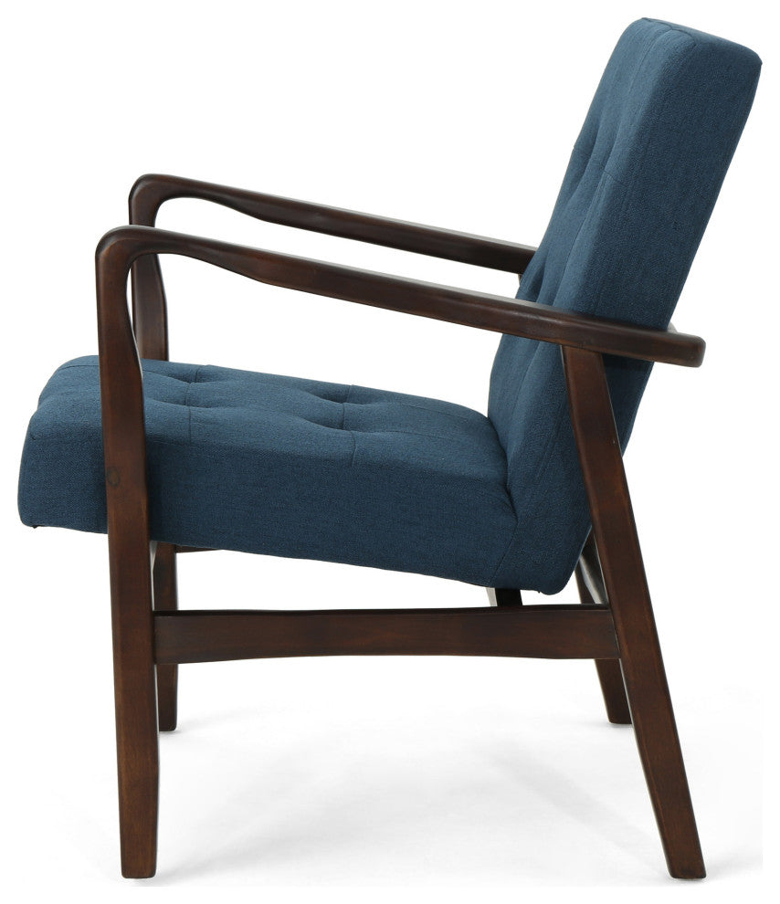 GDF Studio Gunther French-Style Fabric Club Chair, Blue/Espresso