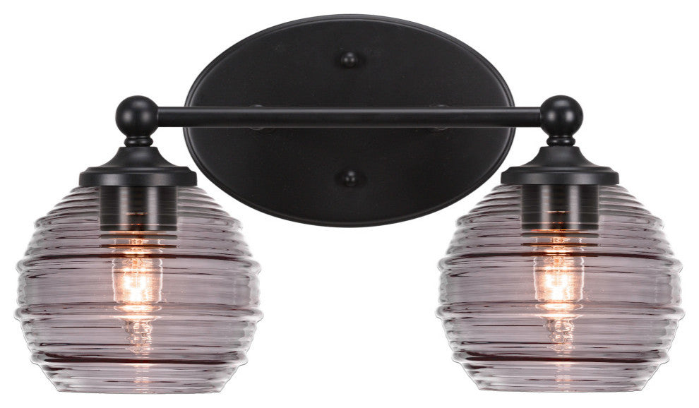 Capri 2-Light Bath Bar, Matte Black/Smoke Ribbed