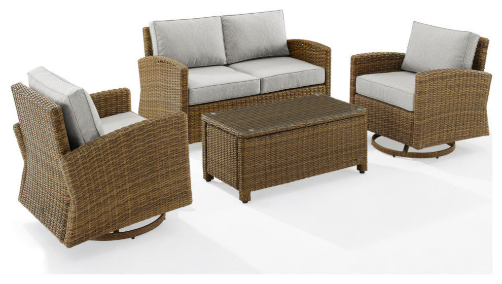 Bradenton 4Pc Wicker Outdoor Loveseat And Swivel Rocker Set, Gray
