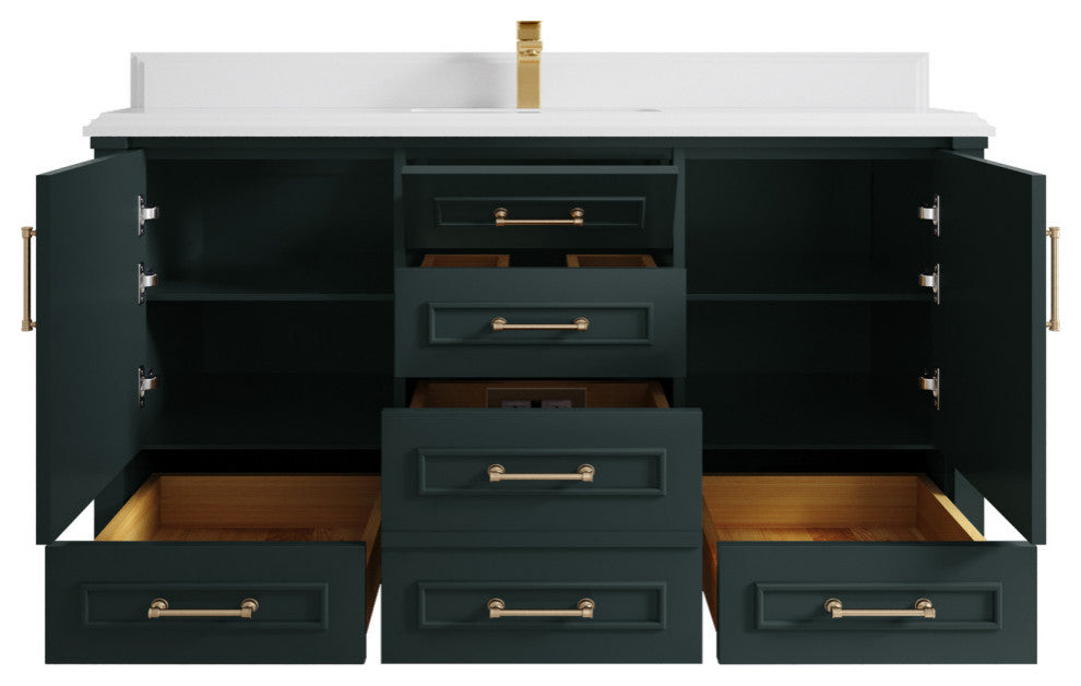 Aberdeen 60 Single Bathroom Vanity in Dark Forest Green 1.5" White Quartz