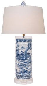 Blue and White Blue Willow Porcelain Vase Crystal Base Table Lamp 26"