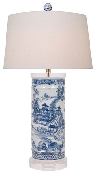 Blue and White Blue Willow Porcelain Vase Crystal Base Table Lamp 26"