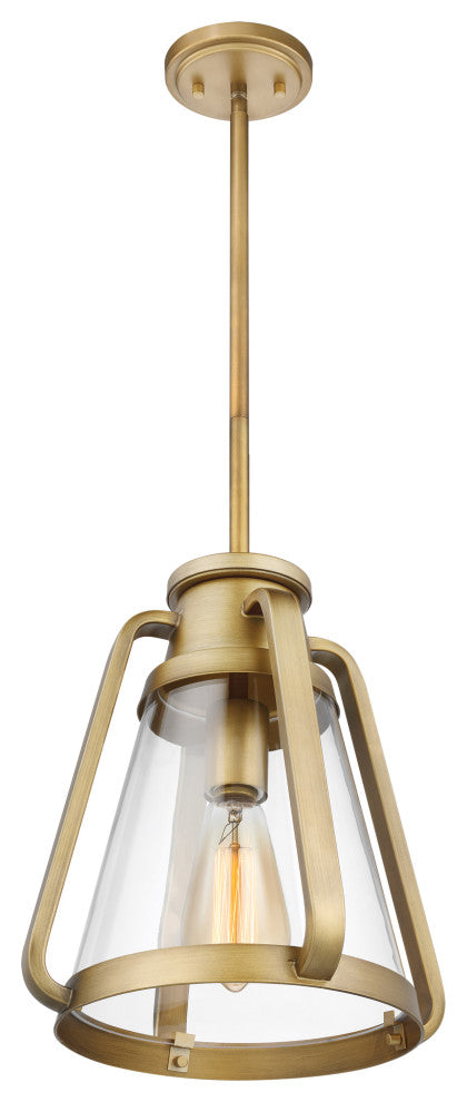 Everett 1-Light 10-Inch Pendant, Natural Brass With Clear Glass