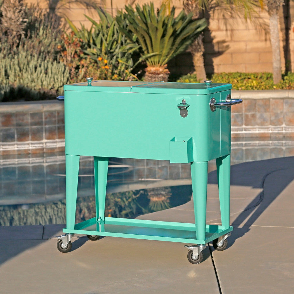 80 Quart Retro Rolling Cooler Cart, Outdoor, Seafoam