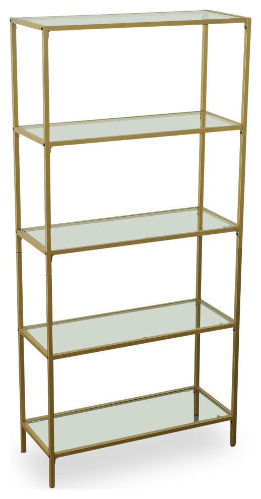 Marcello Glass Shelves Bookcase, Gold
