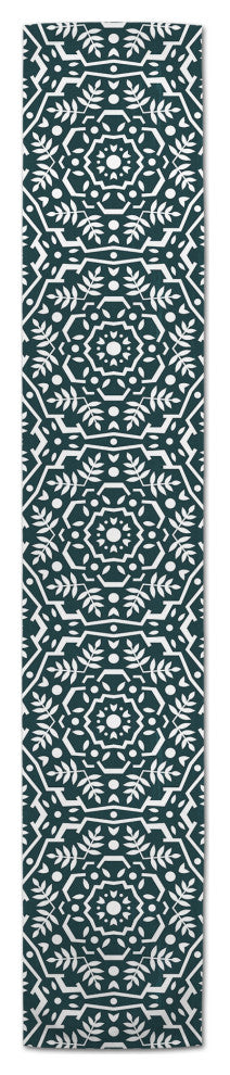 Folk Floral Teal 16x90 Cotton Twill Runner