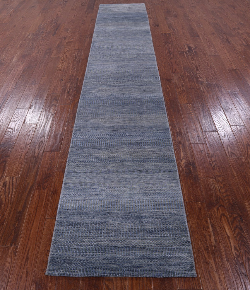 2' 7" X 13' 9" Savannah Grass Handmade Wool and Silk Runner Rug Q11942