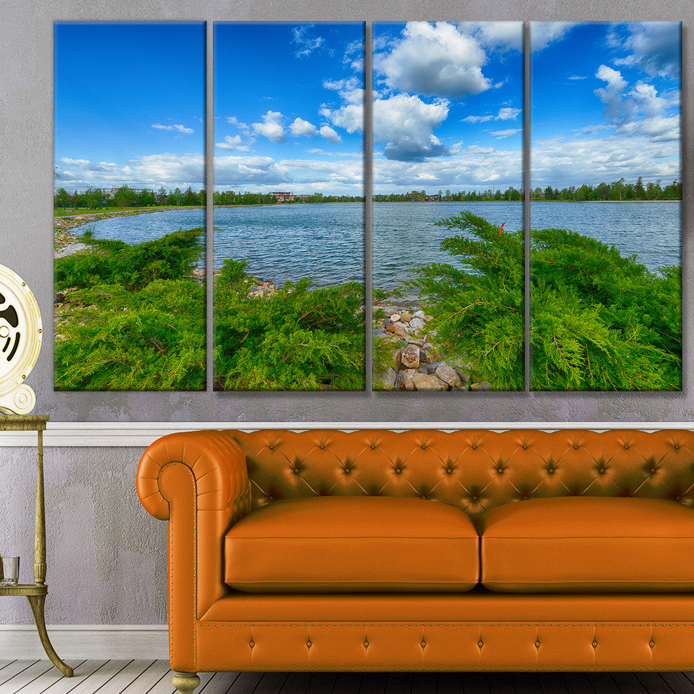 Landscape with Green and Waters, Landscape Canvas Art Print, 48"x28", 4 Panels