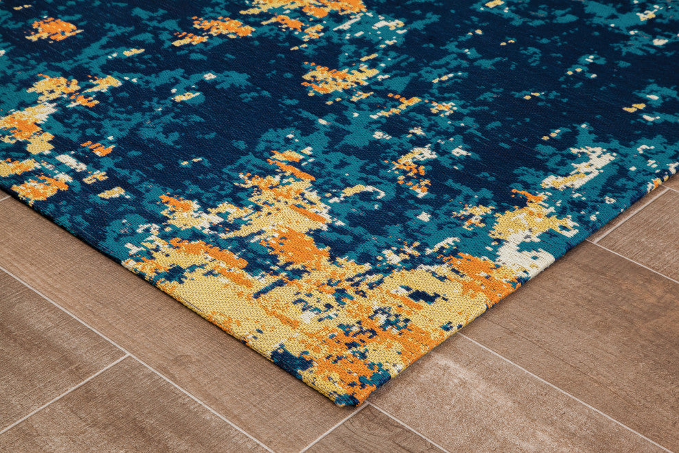 Bilbao Blue and Orange Rug'd Chair Mat, 36"x48", .25" Pile Height