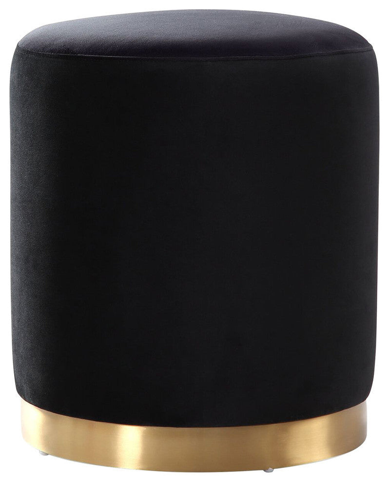Opal Black Velvet Ottoman -Gold Base