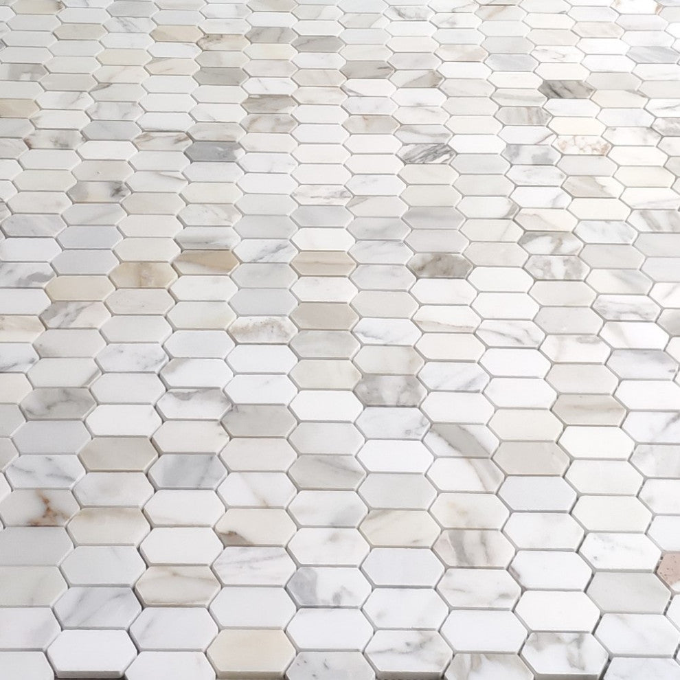 Calacatta Gold Marble Picket Constellation Hexagon Mosaic Tile Honed, 1 sheet