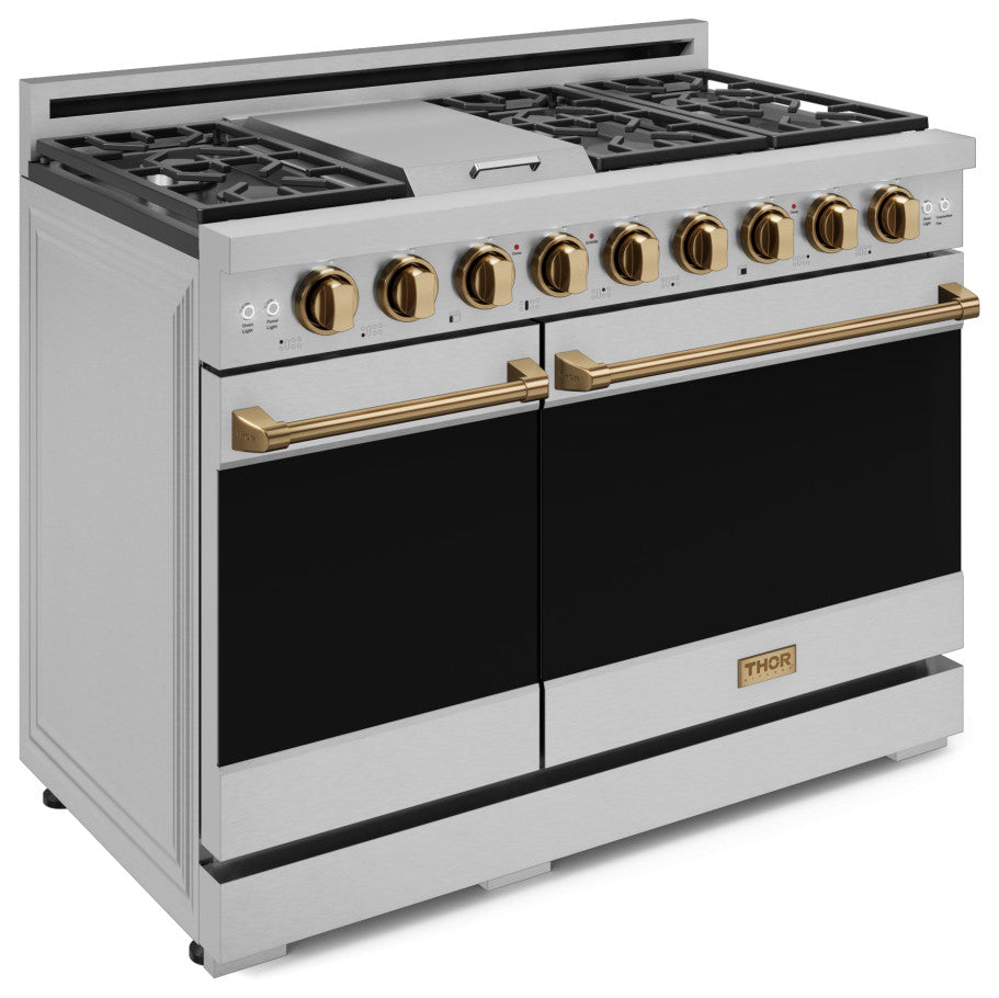 48" Professional Gas Range, Double Oven, Stainless Steel/Bronze