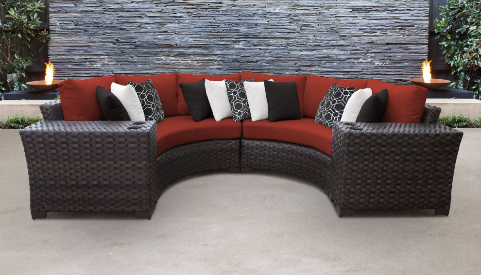 kathy ireland River Brook 4 Piece Wicker Patio Furniture Set, Cinnamon