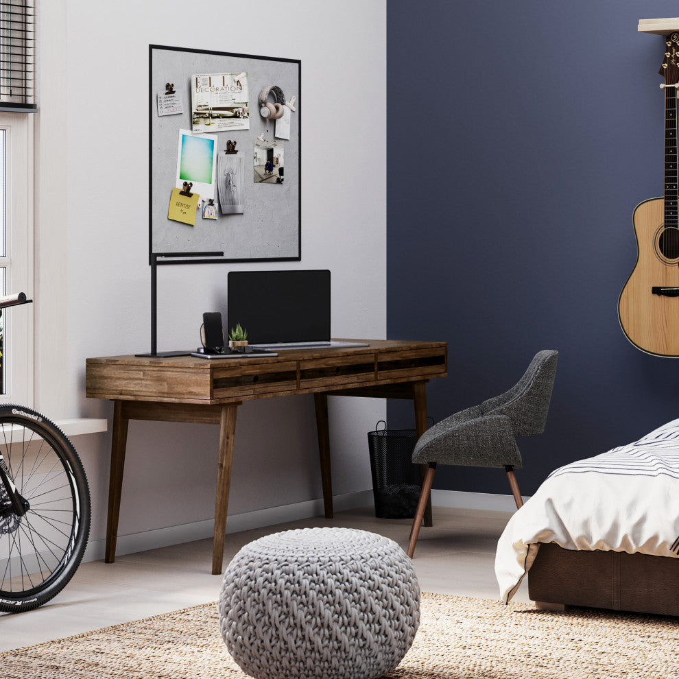 Clarkson Solid Acacia Wood Desk, Rustic Natural Aged Brown