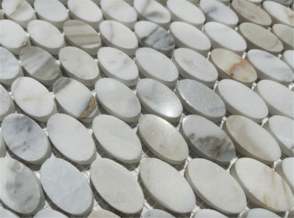 Calacatta Gold Calcutta Marble Ellipse Oval Mosaic Tile Polished, 1 sheet