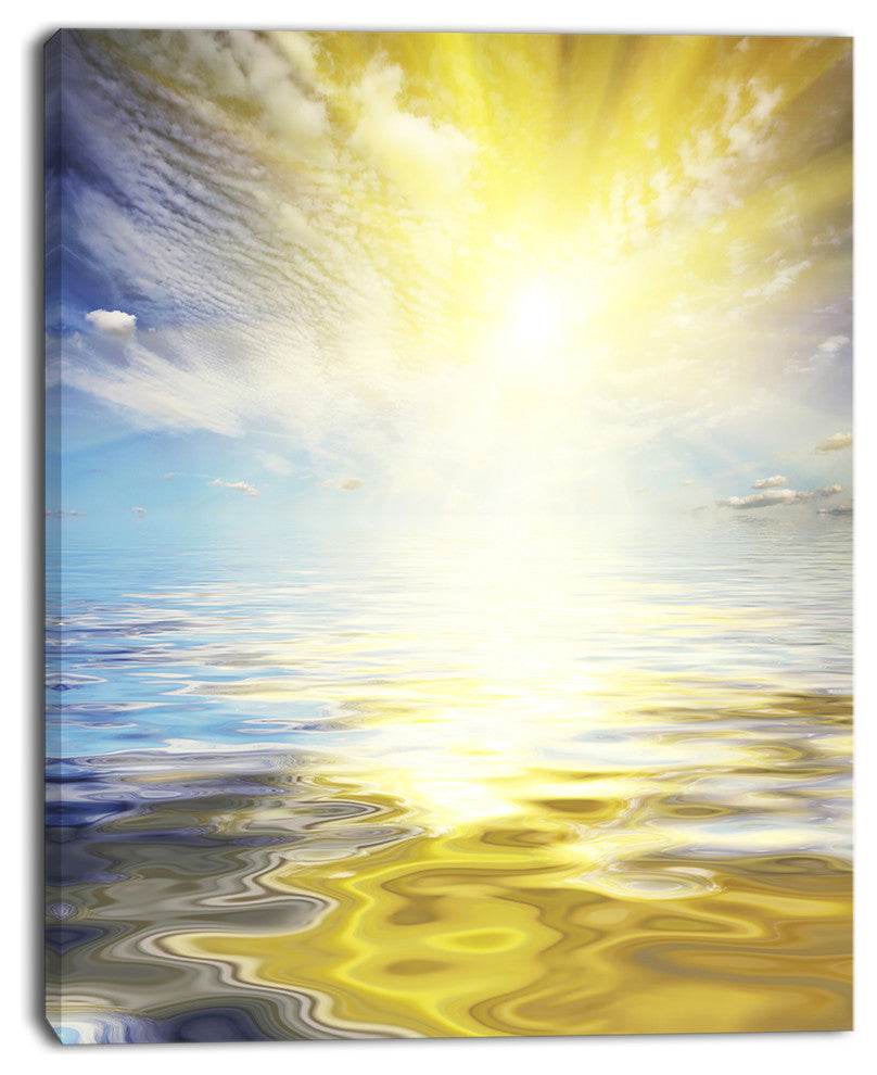 Wavy View of Sea in Yellow Blue, Seashore Canvas Art Print, 12"x20"