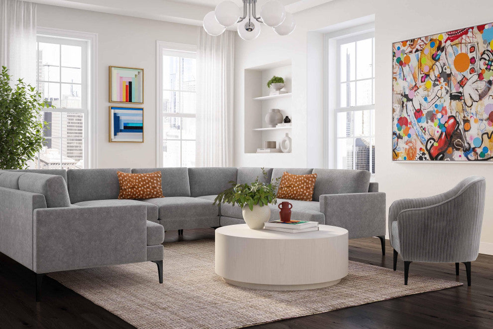 Serena Gray Velvet U-Sectional With Black Legs