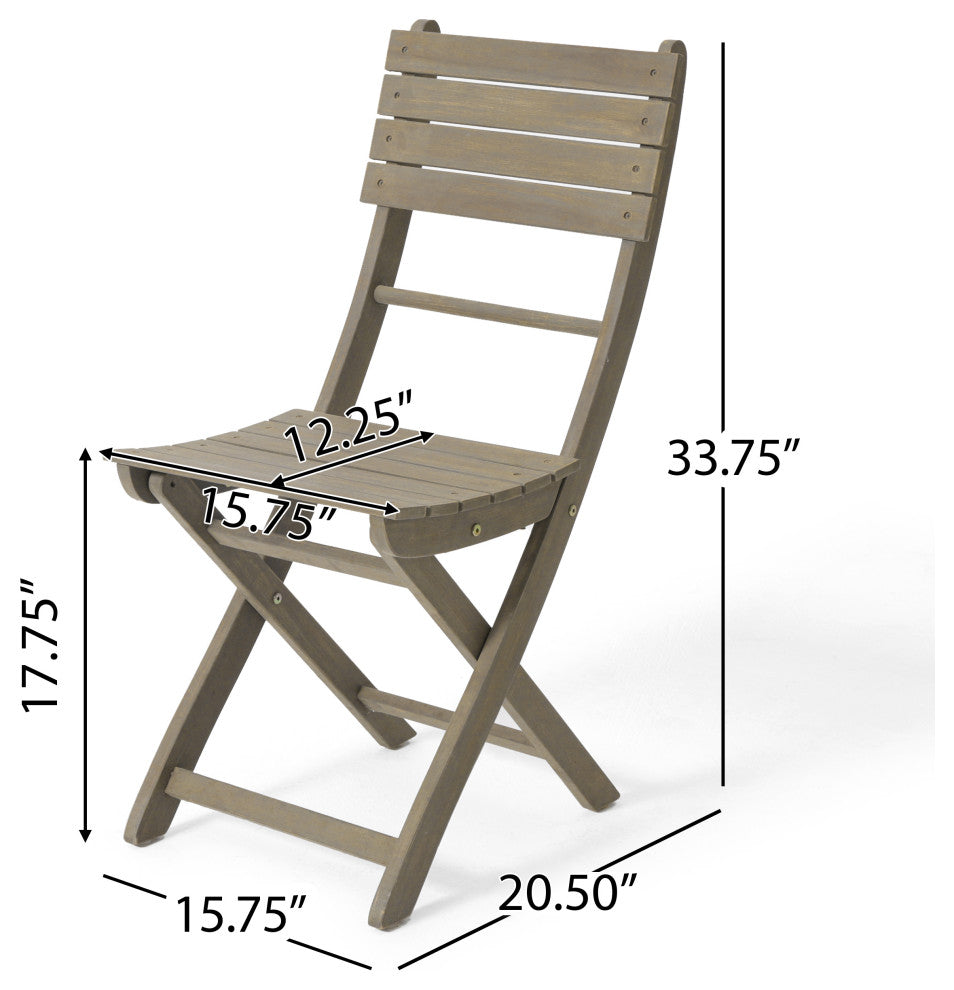 GDF Studio Vicaro Outdoor Gray Acacia Wood Foldable Dining Chairs, Set of 2
