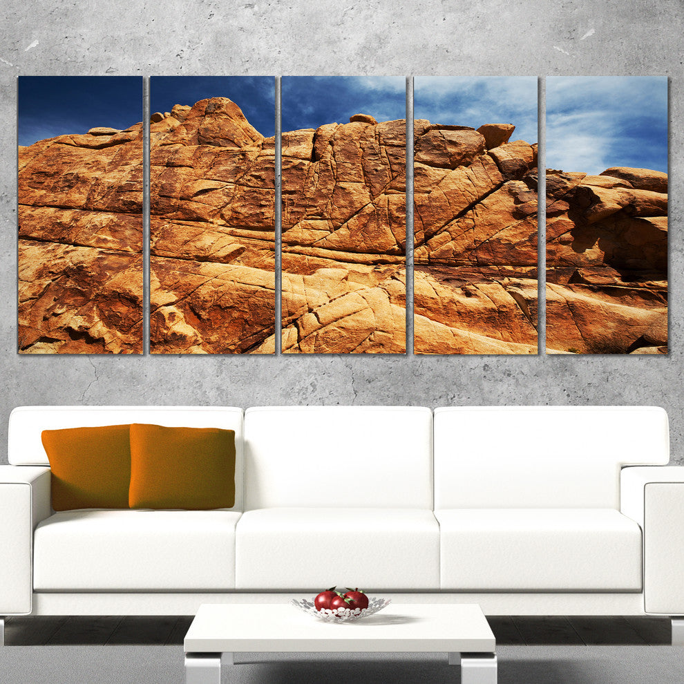 Rocky Terrain under Blue Sky, African Landscape Canvas Print, 60"x28", 5 Panels