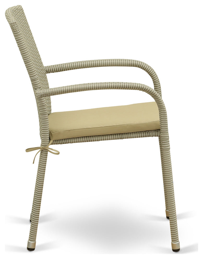 Jubi Patio Chair, Natural Linen Wicker, And Beige Cushion - Set Of 2