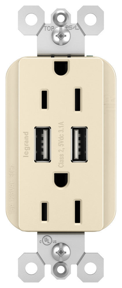 USB Chargers With Duplex 15A Tamper-Resistant Outlets, Light Almond