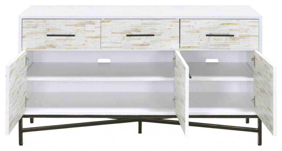 HomeRoots 18" X 54" X 30" White Weathered Wood Pattern Metal Console Table