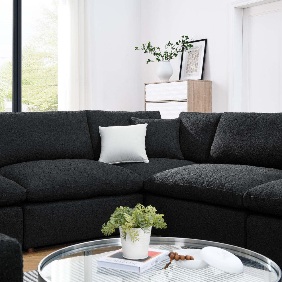 Commix Down Filled Overstuffed Boucle Fabric 8-Piece Sectional Sofa, Black