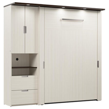 Lumina Full Murphy Bed with Storage Cabinet (84W) in White Chocolate