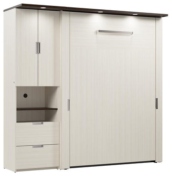 Lumina Full Murphy Bed with Storage Cabinet (84W) in White Chocolate