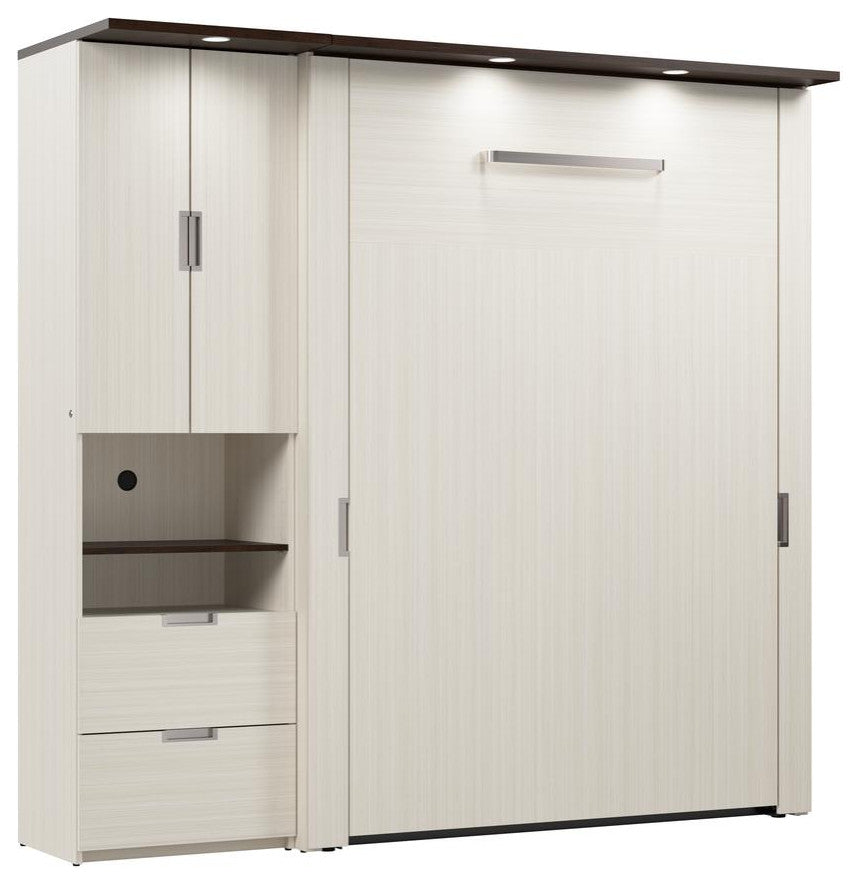 Lumina Full Murphy Bed with Storage Cabinet (84W) in White Chocolate