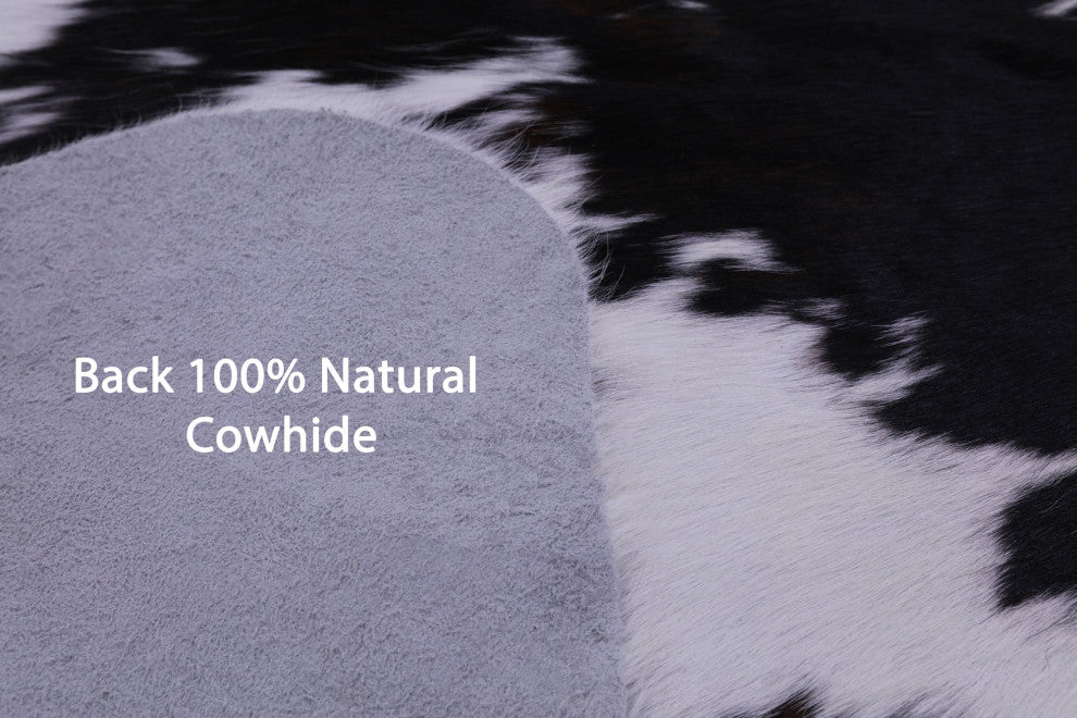 6' 10" X 6' 6" Black and White Natural Cowhide Rug C2285