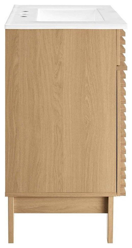 Modway Render 30" Particleboard Bathroom Vanity Cabinet in Oak/White