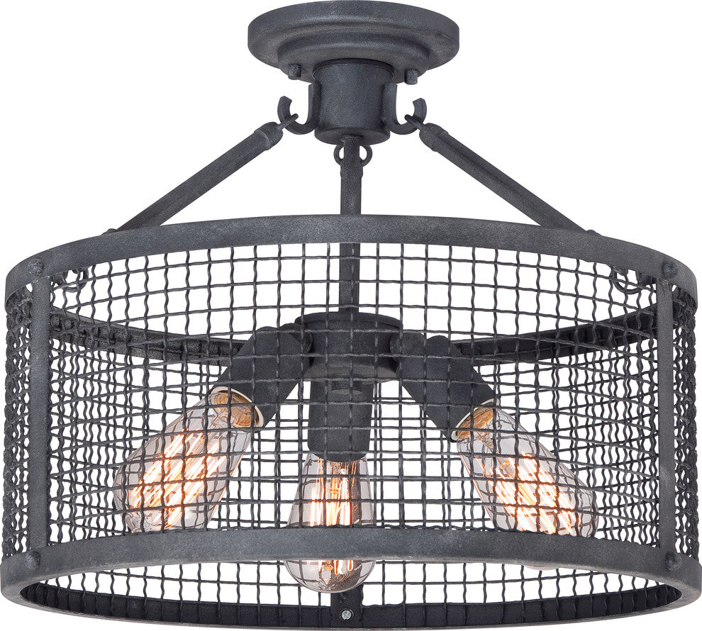 Quoizel WLR1716MB Three Light Semi-Flush Mount Wilder Mottled Black